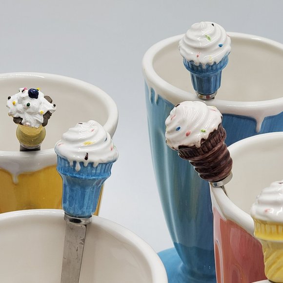 Pottery Barn Outlet Milkshake Ceramic Glass (6) & Spoons (6) - Picture 15 of 16